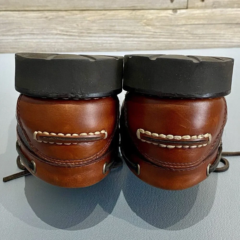 LL Bean Leather Loafers Deck Boat Mocs Shoes Men’s 8 D Two Tone Brown 3-Eye